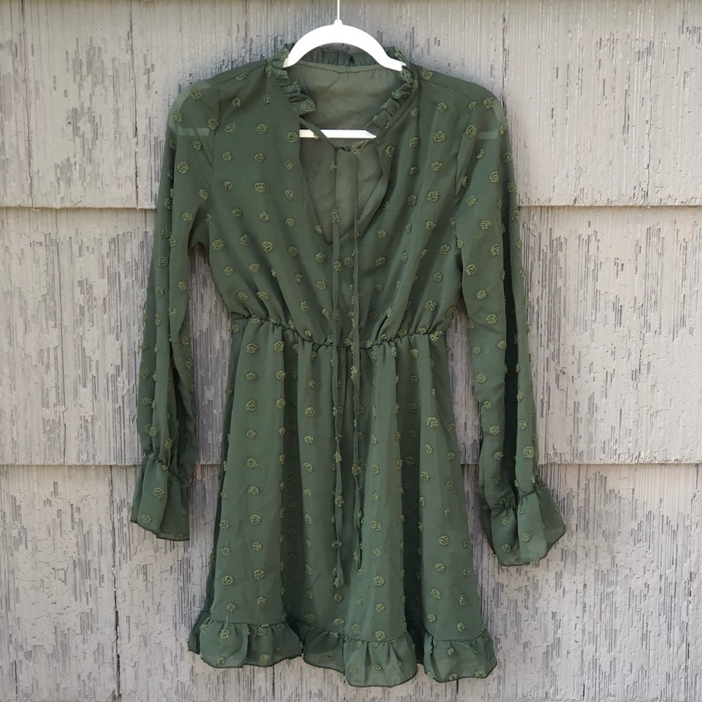 Boho Swiss Dot Tie Neck Dress